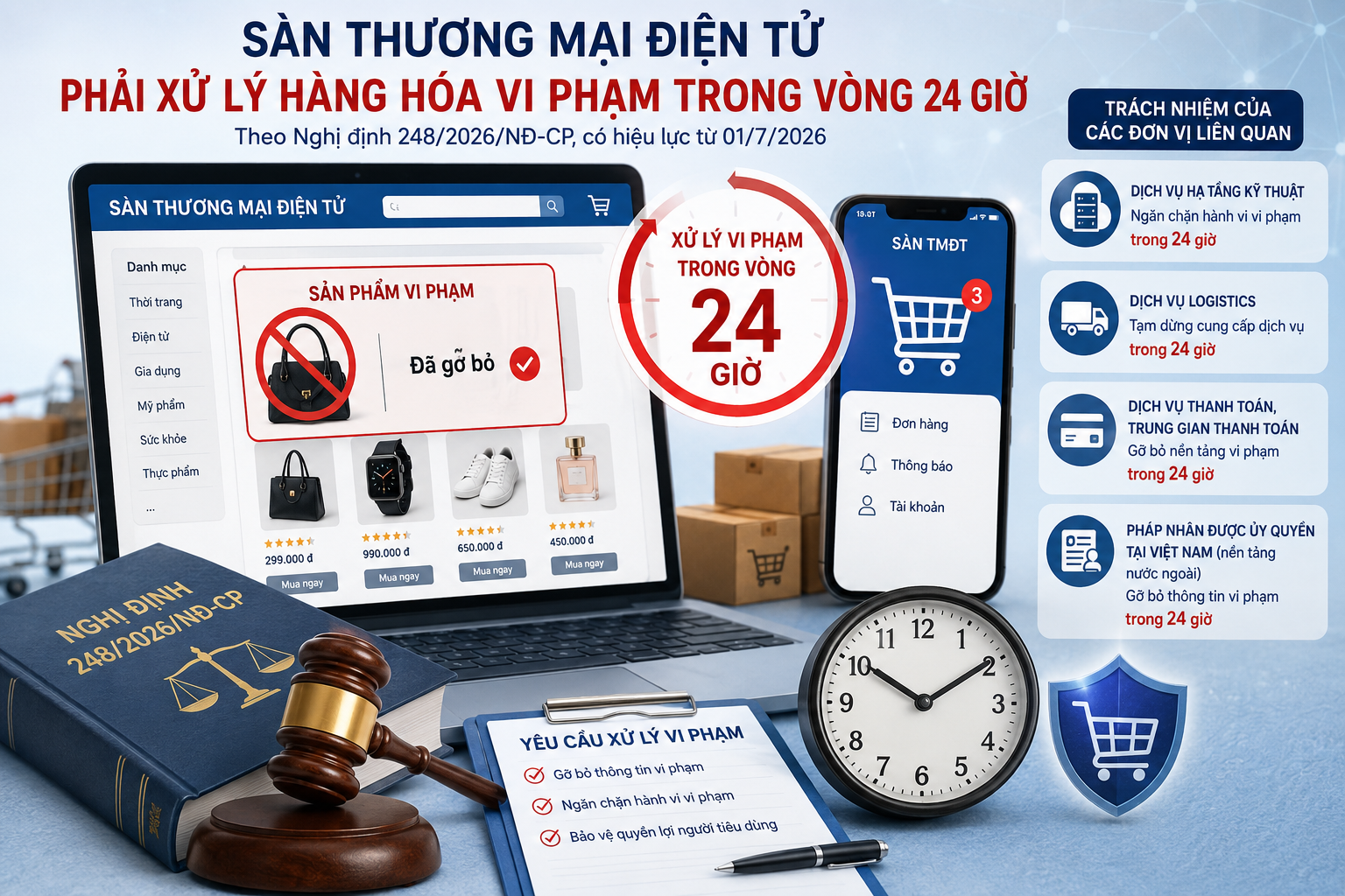 Sàn thương mại điện tử phải xử lý hàng hóa vi phạm trong vòng 24 giờ