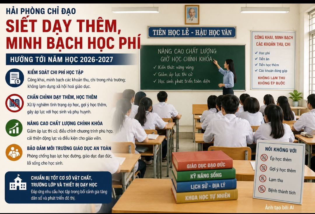 Hải Phòng siết dạy thêm, xử lý nghiêm tình trạng ép học sinh học thêm
